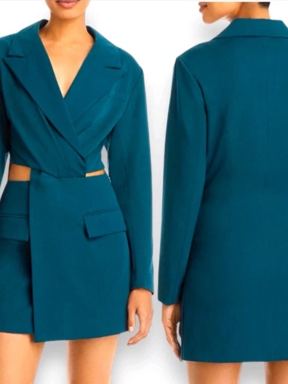 NWT Fore Bloomingdale's Teal Wrap Blazer Cut Out Mini Dress Size S